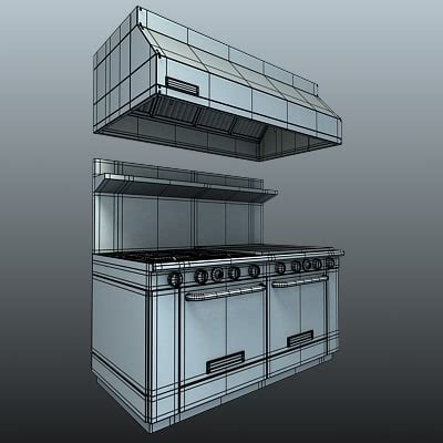 Durable commercial kitchen range hood with stainless steel filter product number: commercial hood kitchen 3d model