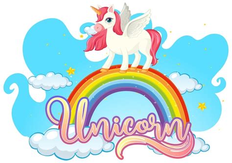 Free Vector Cartoon Character Of Unicorn Standing On Rainbow With