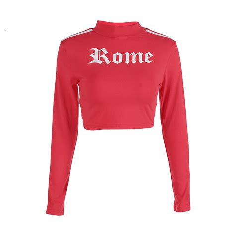 Women 2018 Fashion Stripped Letter Print Sweatshirt Red Knitted Cropped