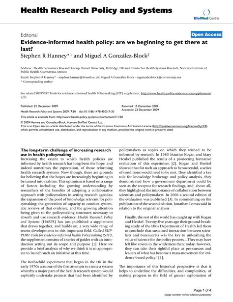 Pdf Evidence Informed Health Policy Are We Beginning To Get There At