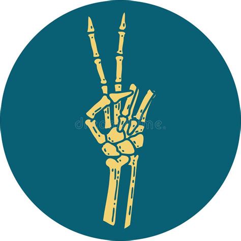 Tattoo Style Icon Of A Skeleton Hand Giving A Peace Sign Stock Vector