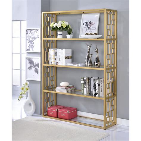 Acme Furniture Blanrio Etagere Clear Glass And Gold Bookcase 92465