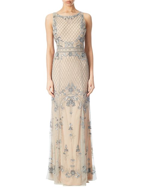 Adrianna Papell Beaded Mermaid Gown Silvernude