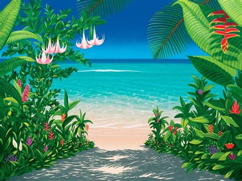 Lovers Trail Wallpaper Mural In 2019 Acrylic Painting Beach Mural