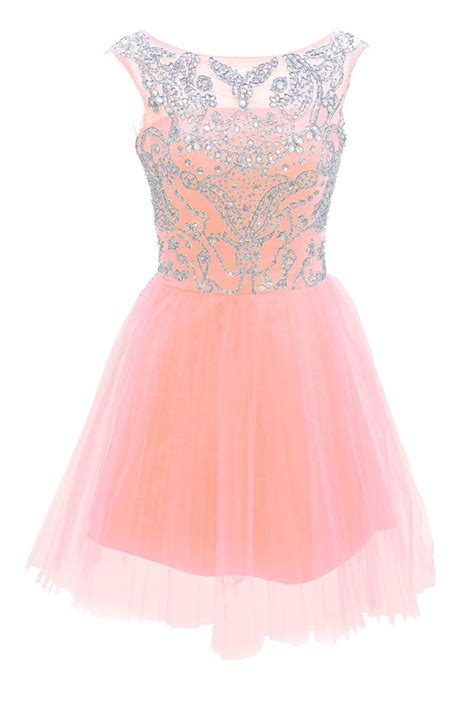 2016 Fashion Short Pink Prom Dresses A Line Silver Beaded Glitter Tulle