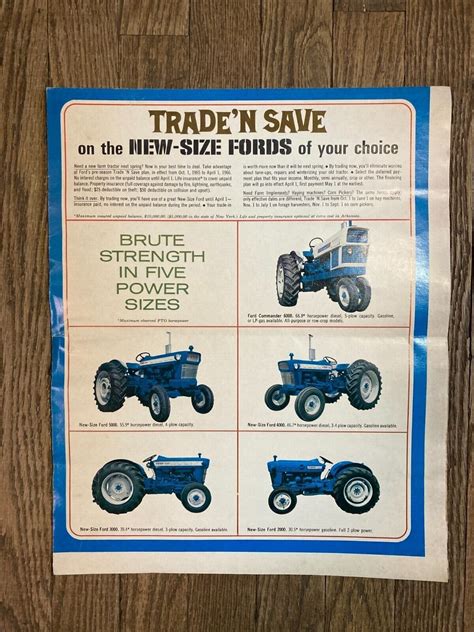 VINTAGE 1965 Ford Tractor Brochure Poster 5000 6000 4000 2000 3000