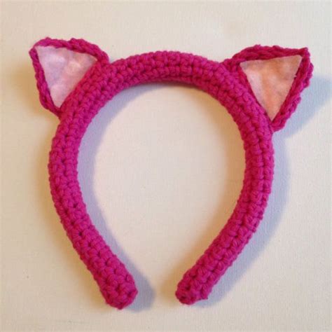 Pink Crocheted Cat Ears Headband Cat Ears Headband Crochet
