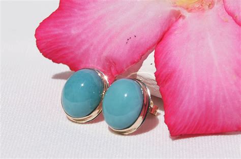 Larimar Earrings Original And Genuine Dominican Aaa Marbled Oval Shape