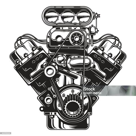 Isolated Monochrome Illustration Of Car Engine Stock Illustration