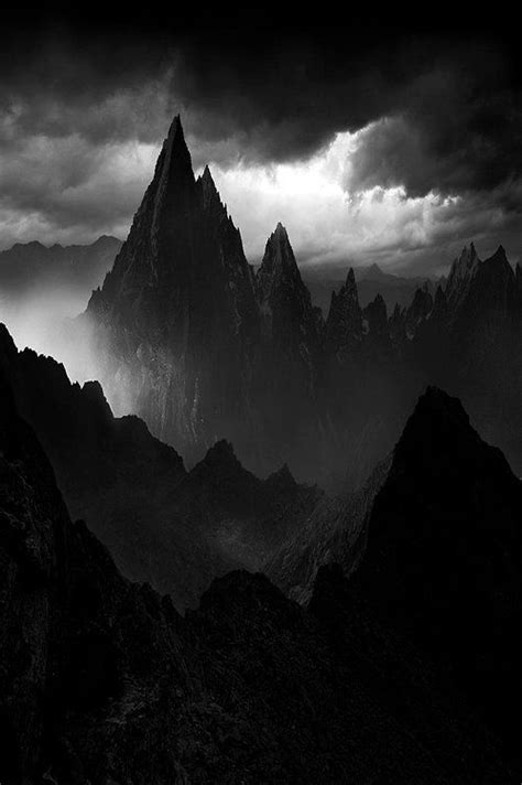 Black And White Creepy Dark Fog Landscape Mountain