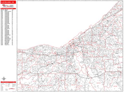 Cleveland Ohio Zip Code Wall Map Red Line Style By Marketmaps Mapsales