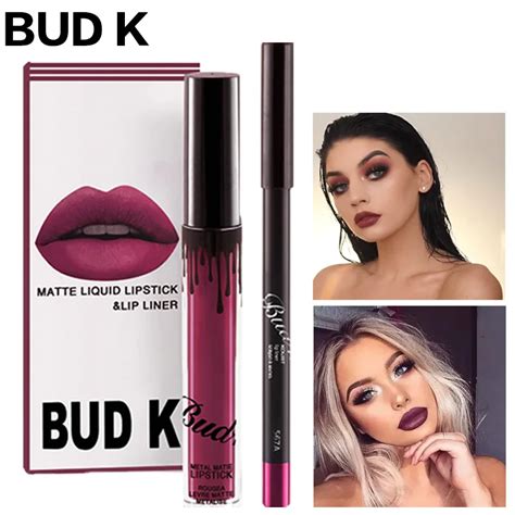 Bud K Liquid Matte Lipstick Kits Lips Pencil Makeup Long Lasting Waterproof Mate Lip Liner Gloss