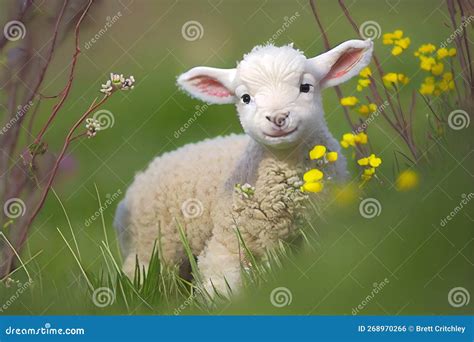 Cutest Easter Spring Lamb In Flowers Stock Illustration Illustration