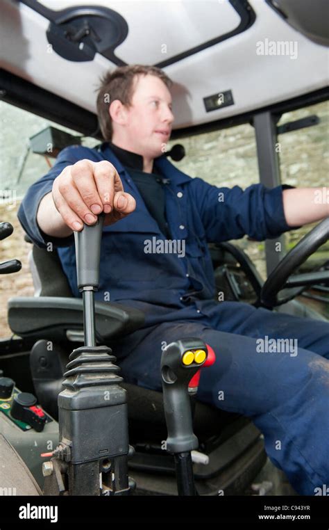 Tractor Driver Operating Loader Joystick Control Stock Photo Alamy