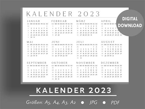 Kalender 2023 Vorlage Zum Ausdrucken Digital Inkl Pdf Dunkelgrün