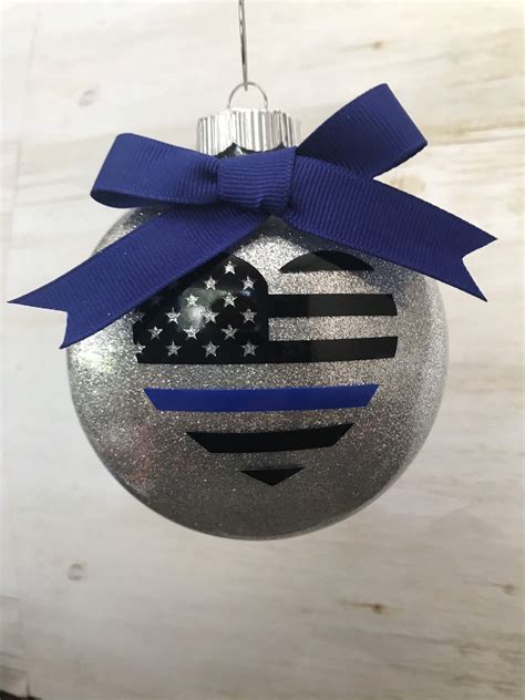 Thin Blue Line Police Glitter Christmas Ornament Etsy Police