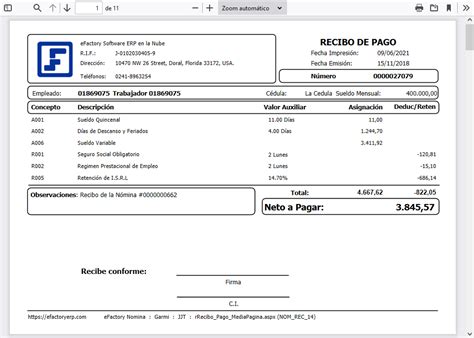 Ejemplos De Recibos De Pago De Trabajadores En Efactory N Mina