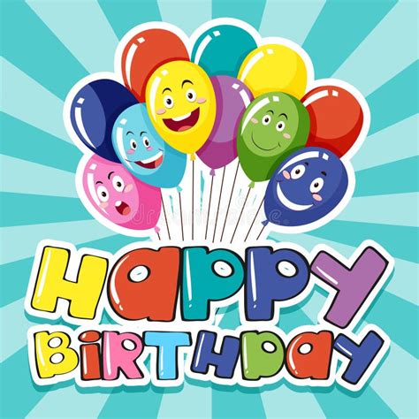 Happy Birthday Card Template With Colorful Balloons Stock Vector