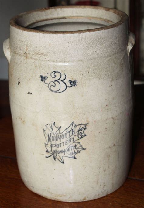 Monmouth Pottery Co Blue Maple Leaf Gallon Crock Antique Monmouth Ill Americana Monmouth