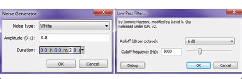 Thanks for any advice you might have. Window for generating noise on the left and for generating ...