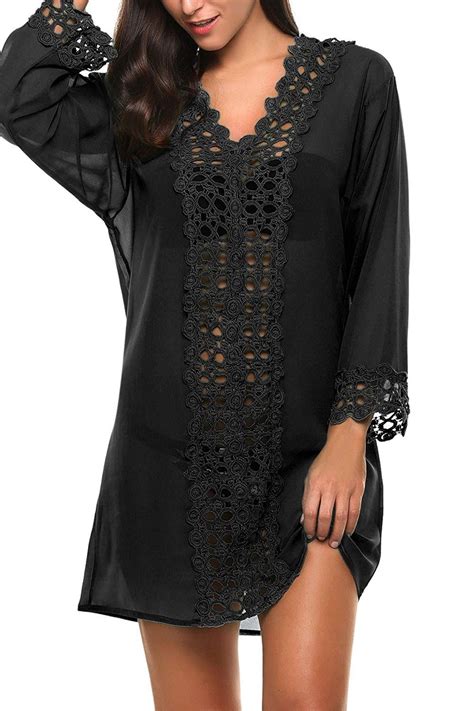 womens sheer lace beach cover up deep v chiffon beachwear blouse bikini black c517ys6a5ne