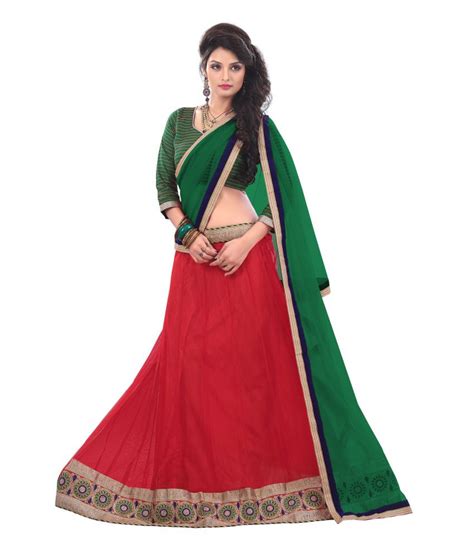 7 Colors Lifestyle Red Embroidered Net Semi Stitched Lehengas - Buy 7 Colors Lifestyle Red ...