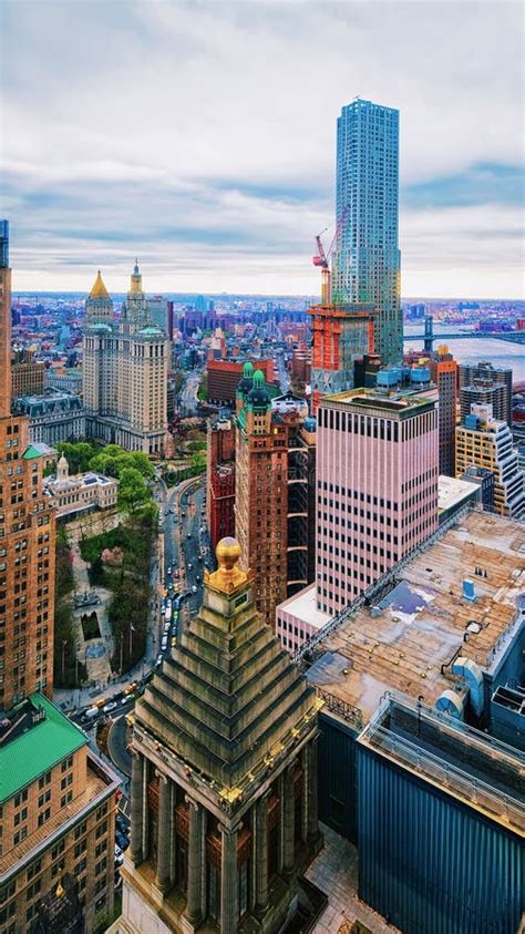 Aerial View On Skyscrapers Financial District Of Lower Manhattan Stock