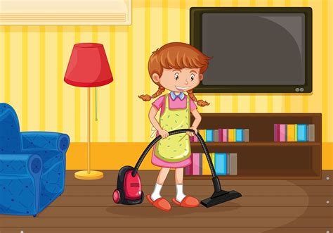 A Girl Cleaning Living Room 362184 Vector Art At Vecteezy
