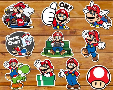 Set Of 10 Mario Stickers Vinyl Stickers Super Mario Mario Etsy