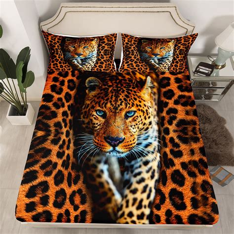Yst Safari Cheetah Queen Fitted Sheet Brown Leopard Print Sheets Wild