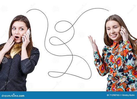 Two Young Girls Talking By Cell Phones Stock Image Image Of