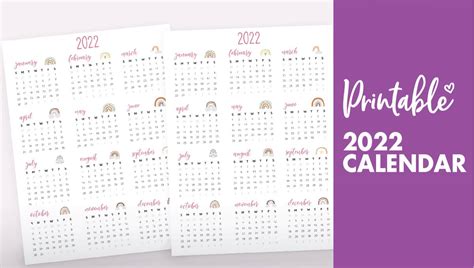 One Page 2022 Printable Calendar With Key Project Tas