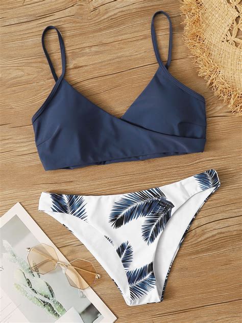 Palm Leaf Print High Cut Bikini Swimsuit