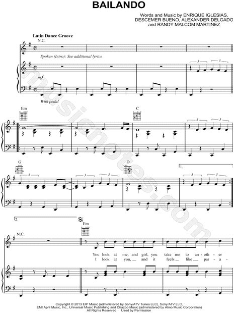 Enrique Iglesias Bailando English Version Sheet Music In E Minor