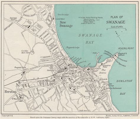 Swanage Vintage Towncity Plan Dorset Ward Lock 1953 Old Vintage Map