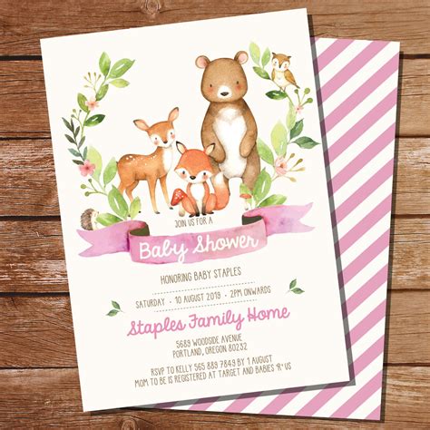 Woodland Baby Shower Invitation Pink Woodland Baby Shower Sunshine