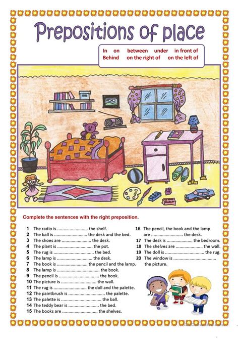 Marking out prepositional phrases before finding the subject and verb aids many students in correctly finding the subject and verb. Prepositions of place (2). worksheet - Free ESL printable ...