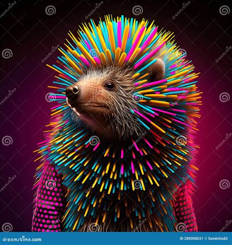 Realistic Lifelike Porcupine In Fluorescent Electric Highlighters Ultra