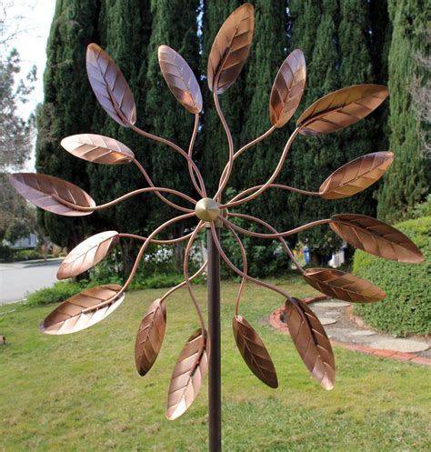 Stanwood Wind Sculpture Kinetic Copper Wind Sculpture Dual Spinner Spinning Ficus Leaves Wind