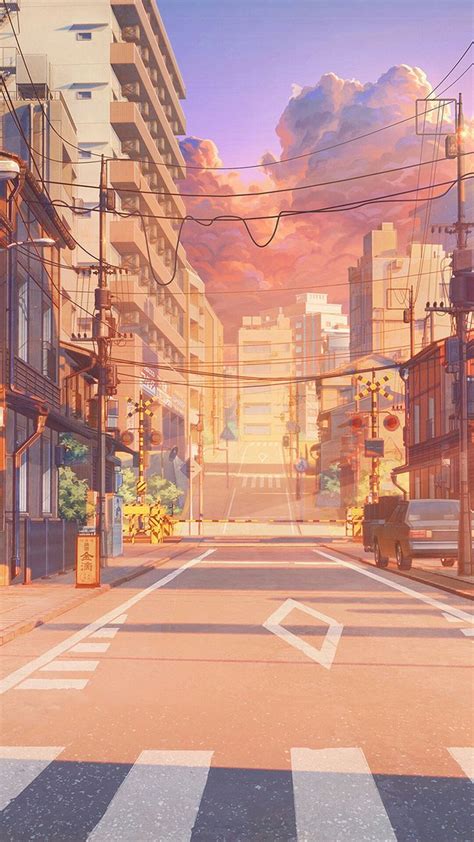 Anime sunset street illustration wallpaper | Anime scenery wallpaper
