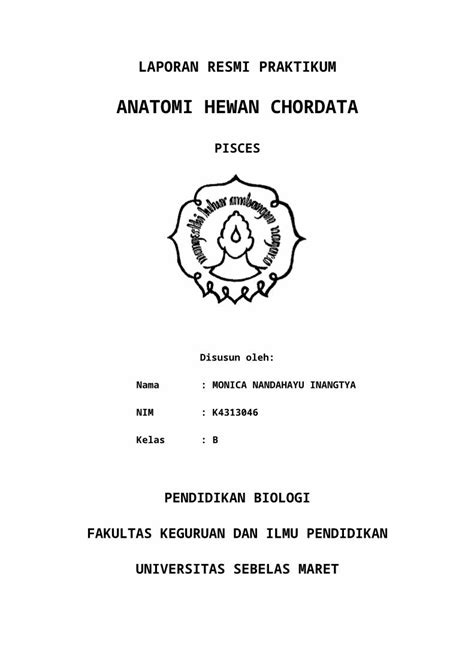 Laporan Resmi Praktikum Anatomi Hewan Chordata Pisces Docx Document