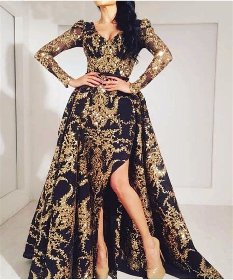 Black And Gold Evening Dresses 2020 Detachable Skirt Sparkle Vintage
