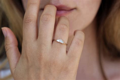 Five Baguette Diamonds Engagement Ring 025 Carat Diamond Ring Artemer