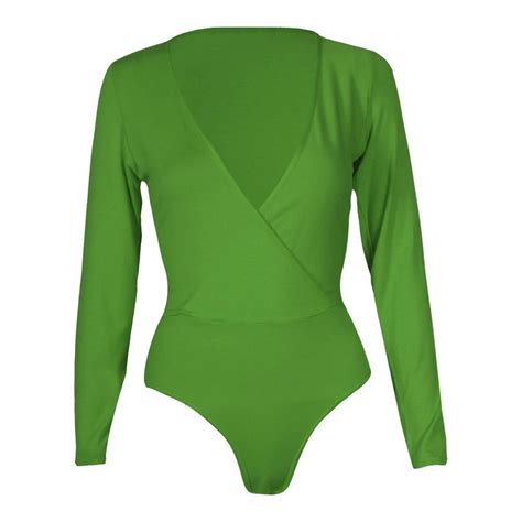 New Ladies Plus Size Plunge Neck Long Sleeve Bodysuits Tops 8 22 Ebay