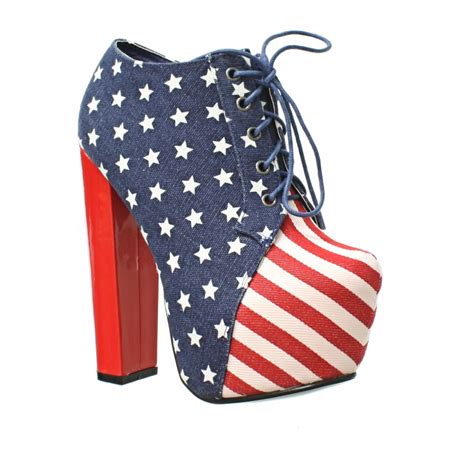 Womens American Flag Stars And Stripes Platform High Heel Ankle Boots