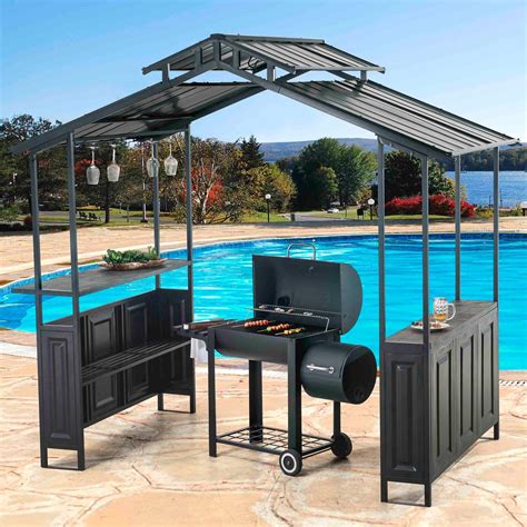 Sunjoy X Ft Deluxe Hard Top Grill Gazebo With Serving Bar From