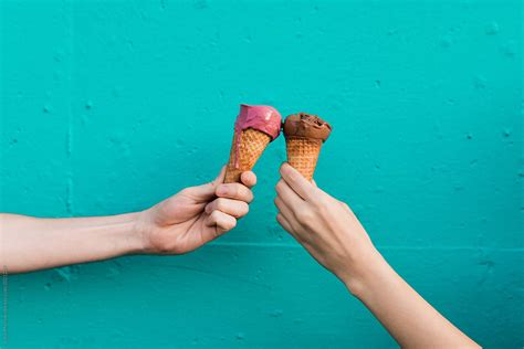 Cheers Pink And Brown Ice Cream Cones Del Colaborador De Stocksy