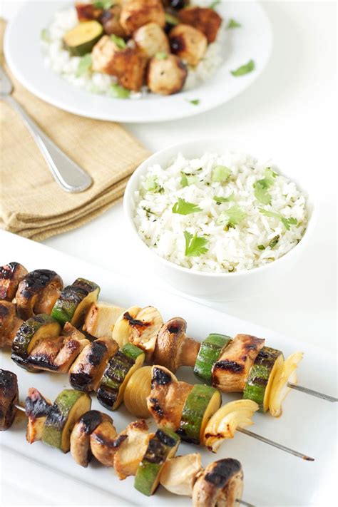 Grilled Chicken And Vegetable Kabobs With Cilantro Lime Rice Recipe