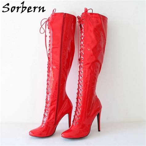 sorbern fetish over the knee woman boots 12cm high heel patent leather pointed toe