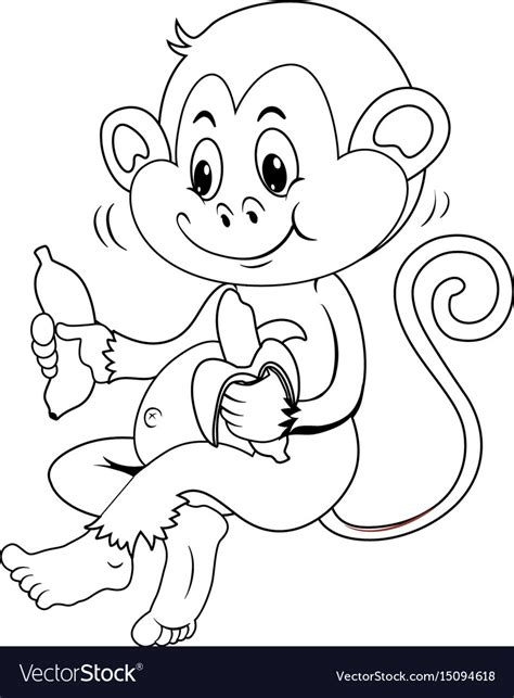 Animal Outline For Monkey Eating Banana Royalty Free Vector